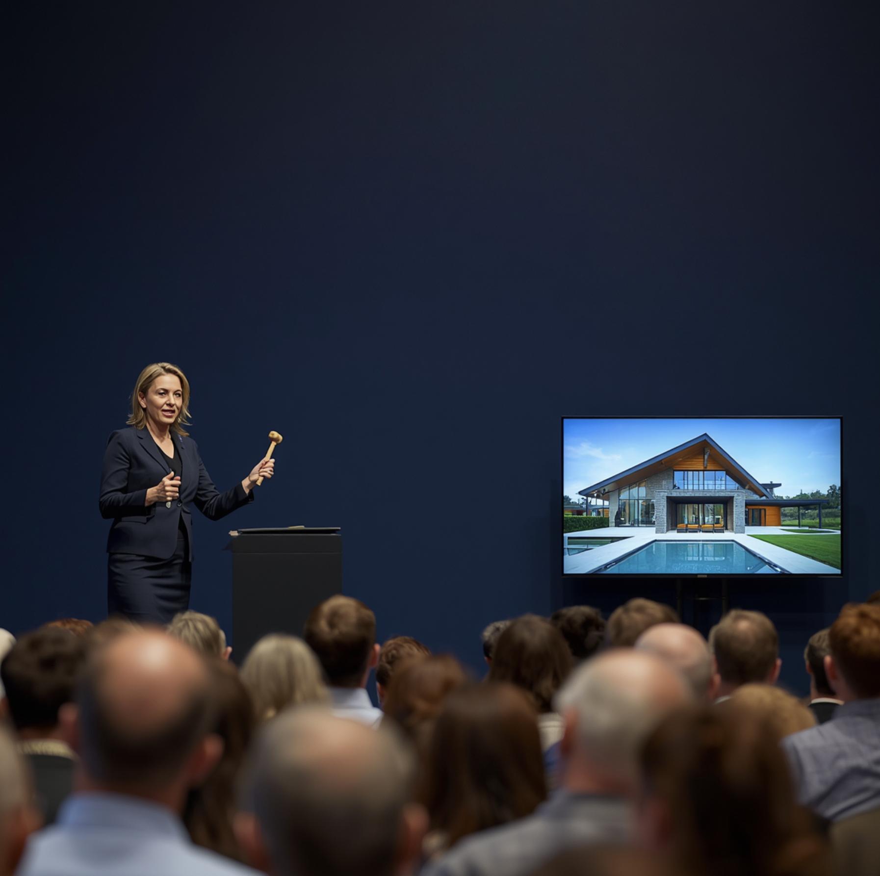 An auction room bidding on a Canterbury home
